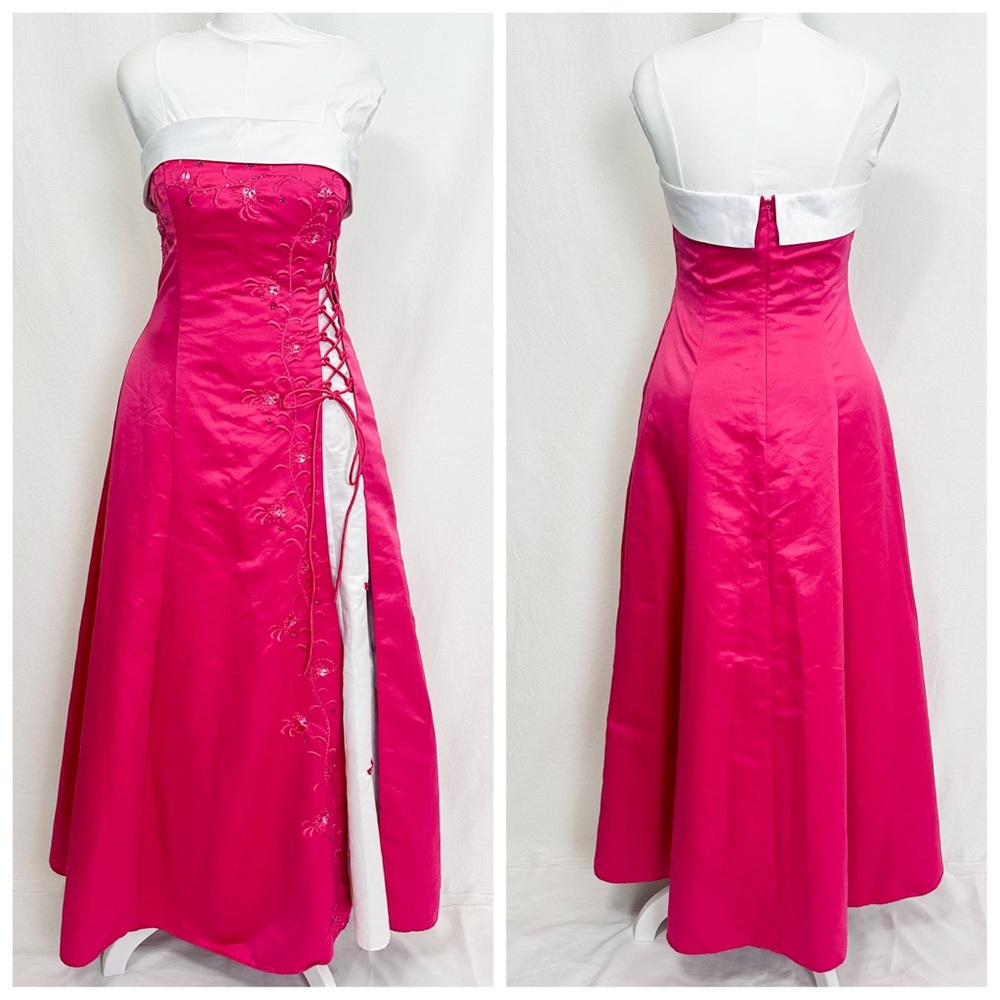 Elegant Pink and White Strapless Prom Dress